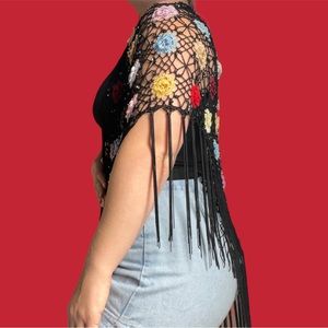 Vintage Inspired Hand Made Floral Shawl One Size